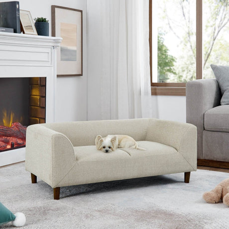 Modern Beige Linen Pet Sofa With Armrests Backrest - Veluna - Omega Lifestyles