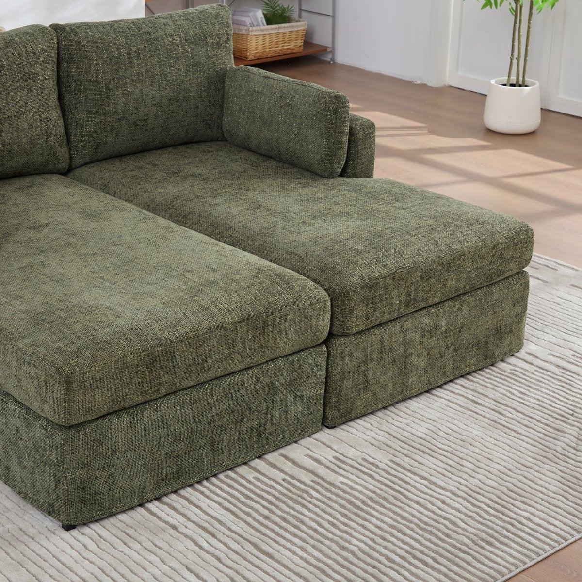 Modern Green Chenille Modular Sofa Bed With Metal Legs - Omega Lifestyles
