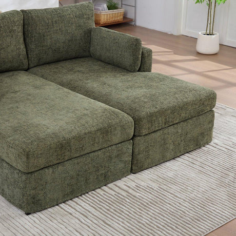 Modern Green Chenille Modular Sofa Bed With Metal Legs - Omega Lifestyles