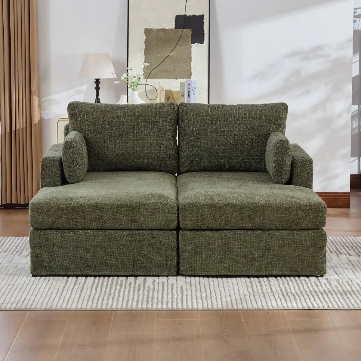 Modern Green Chenille Modular Sofa Bed With Metal Legs - Omega Lifestyles