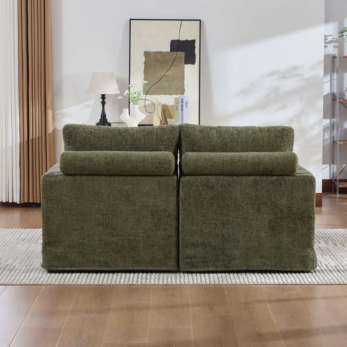 Modern Green Chenille Modular Sofa Bed With Metal Legs - Omega Lifestyles