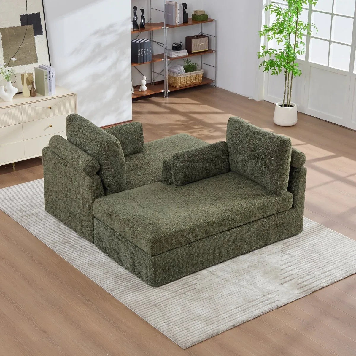 Modern Green Chenille Modular Sofa Bed With Metal Legs - Omega Lifestyles