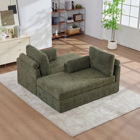 Modern Green Chenille Modular Sofa Bed With Metal Legs - Omega Lifestyles