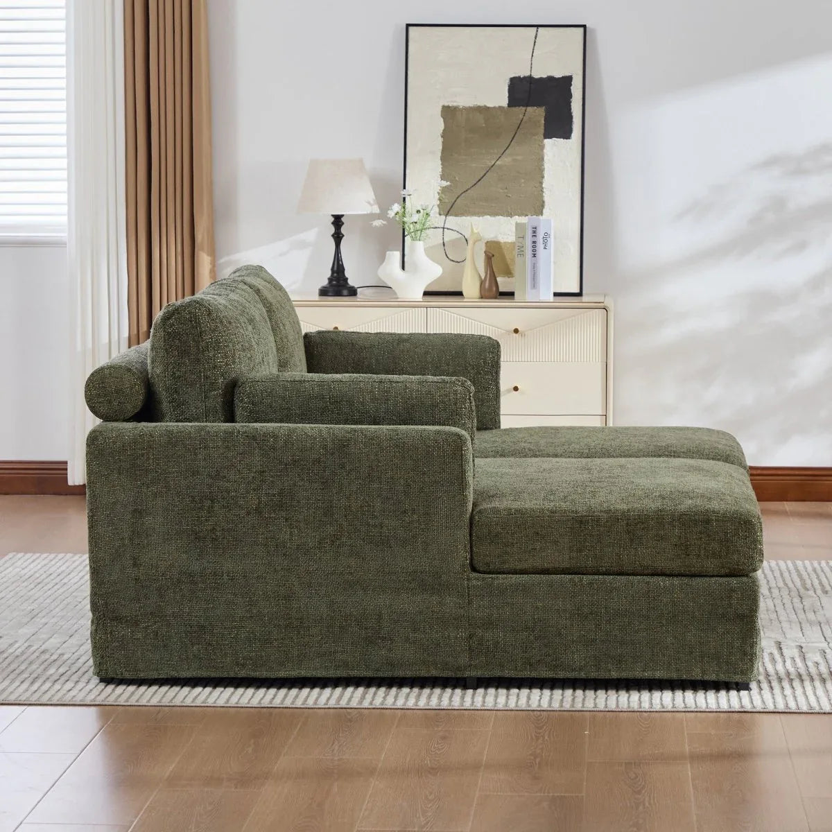 Modern Green Chenille Modular Sofa Bed With Metal Legs - Omega Lifestyles