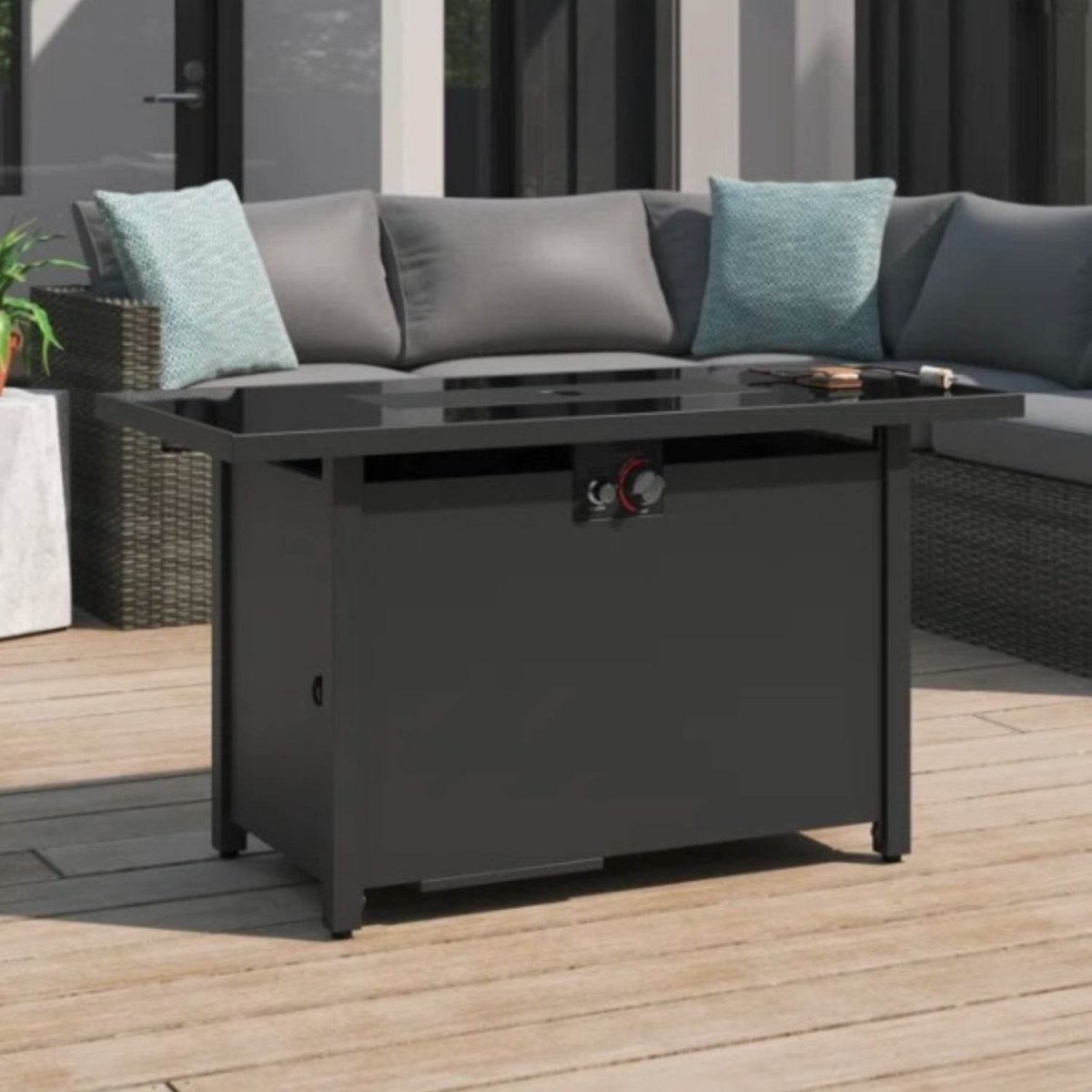 Modern Steel Outdoor Weather - Resistant Fire Pit Table - Veluna - Omega Lifestyles