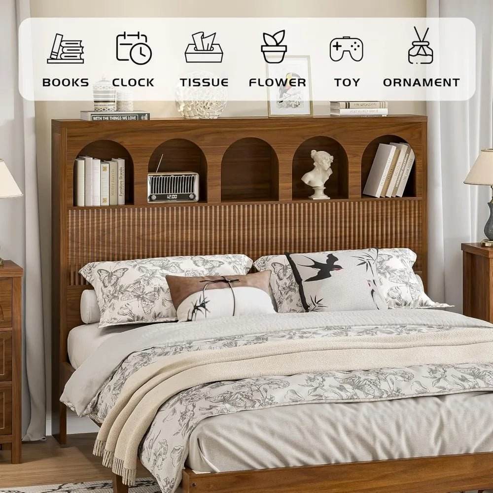 Modern Wooden Bed Frame With Arched Storage Headboard - Omega Lifestyles