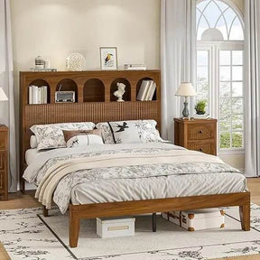 Modern Wooden Bed Frame With Arched Storage Headboard - Omega Lifestyles