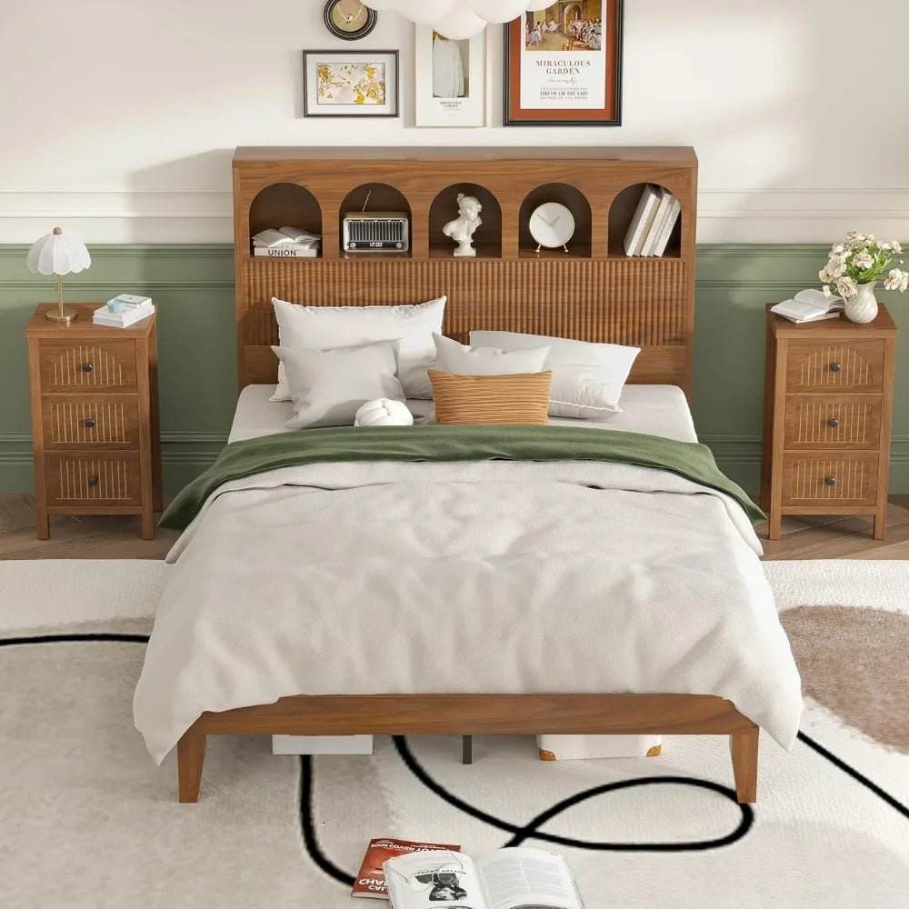 Modern Wooden Bed Frame With Arched Storage Headboard - Omega Lifestyles