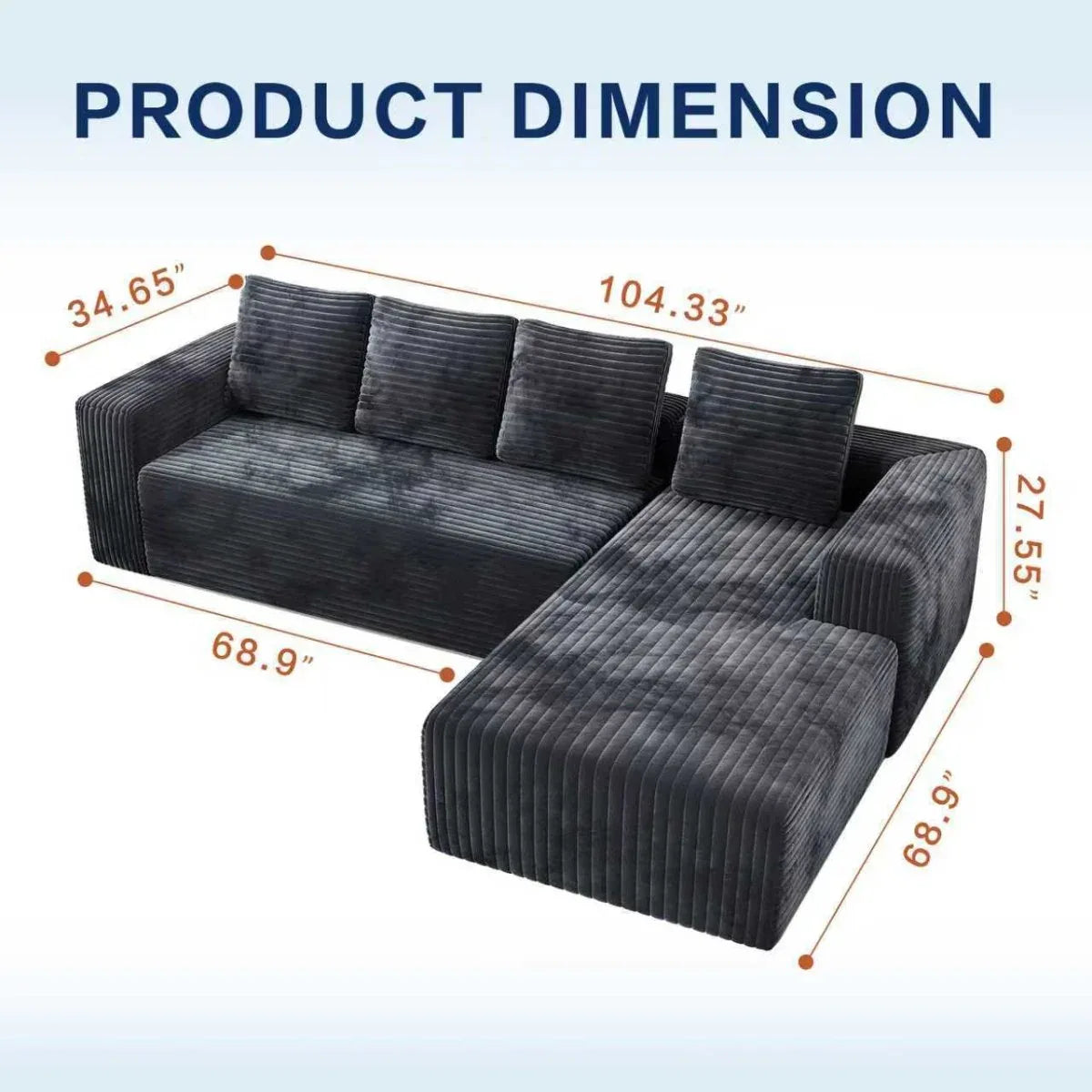 Modular Corduroy Memory Foam 3-Seat Soft Sectional Sofa - Omega Lifestyles
