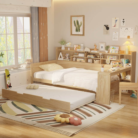 Multi-Functional Wooden Twin Bed With Trundle And Desk - Sleep Galleria