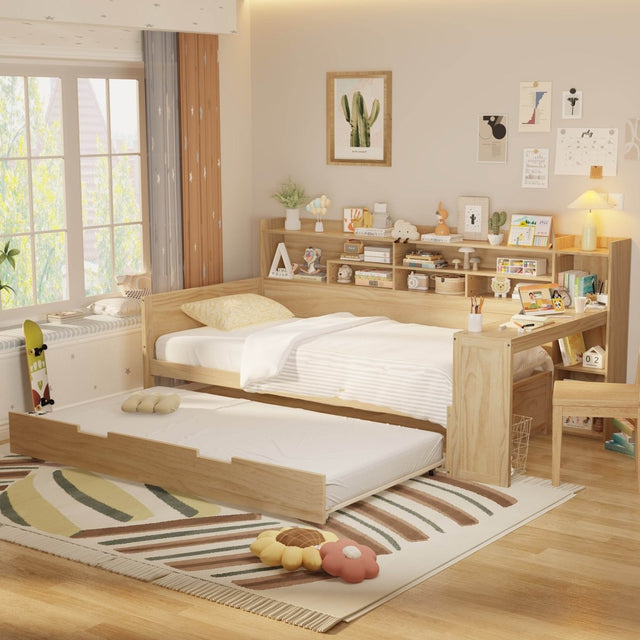 Multi-Functional Wooden Twin Bed With Trundle And Desk - Sleep Galleria