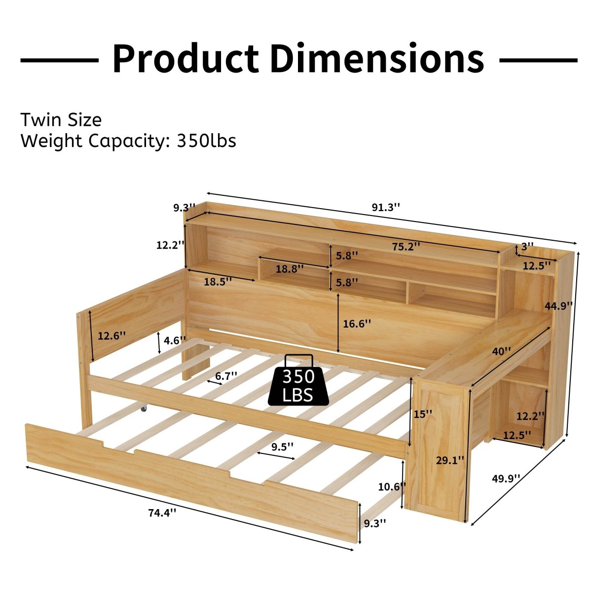 Multi-Functional Wooden Twin Bed With Trundle And Desk - Sleep Galleria