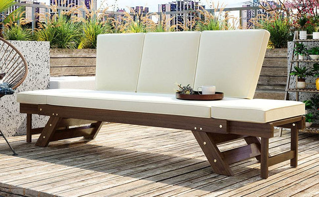 Outdoor Adjustable Acacia Wood Patio Daybed With Cushions - Omega Lifestyles