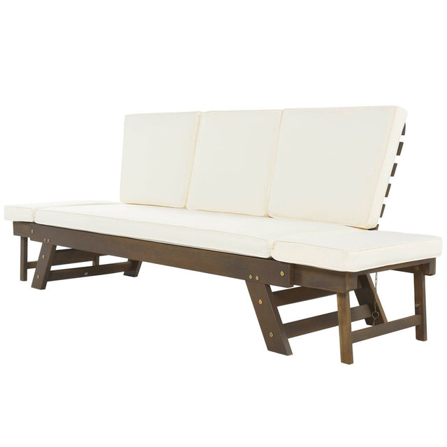 Outdoor Adjustable Acacia Wood Patio Daybed With Cushions - Omega Lifestyles
