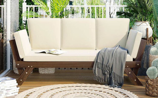 Outdoor Adjustable Acacia Wood Patio Daybed With Cushions - Omega Lifestyles