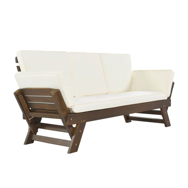 Outdoor Adjustable Acacia Wood Patio Daybed With Cushions - Omega Lifestyles