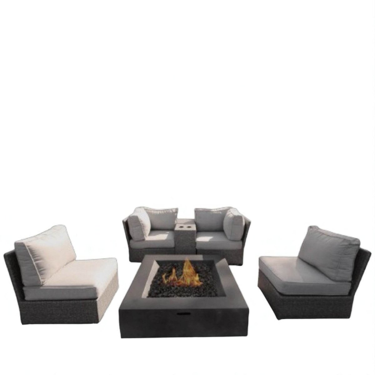 Outdoor Wicker Patio Sectional Seating Set With Fire Pit - Veluna - Omega Lifestyles