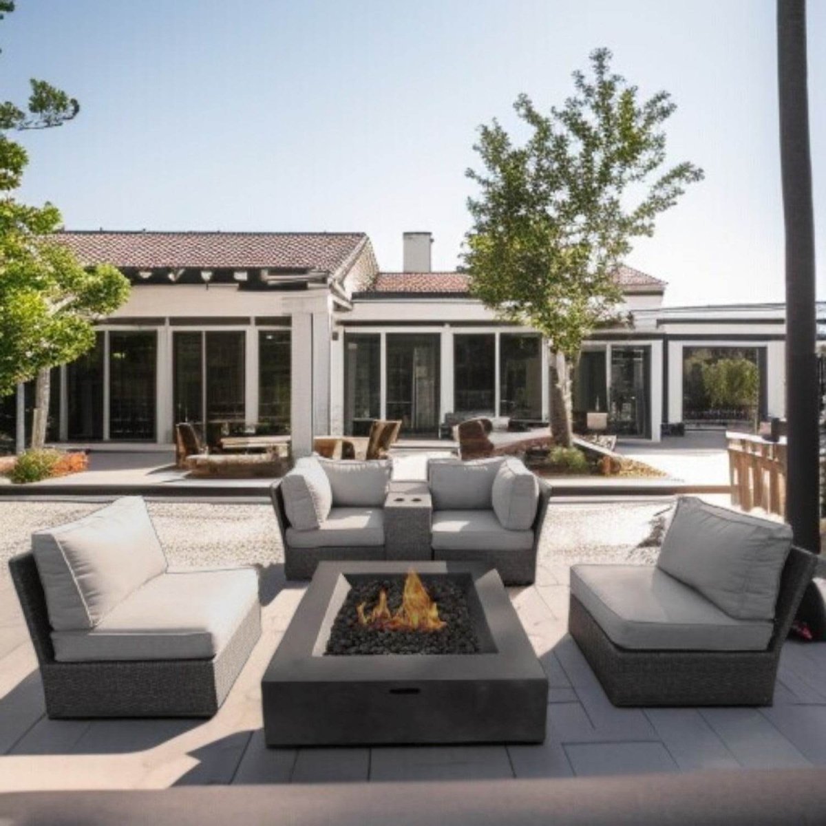 Outdoor Wicker Patio Sectional Seating Set With Fire Pit - Veluna - Omega Lifestyles