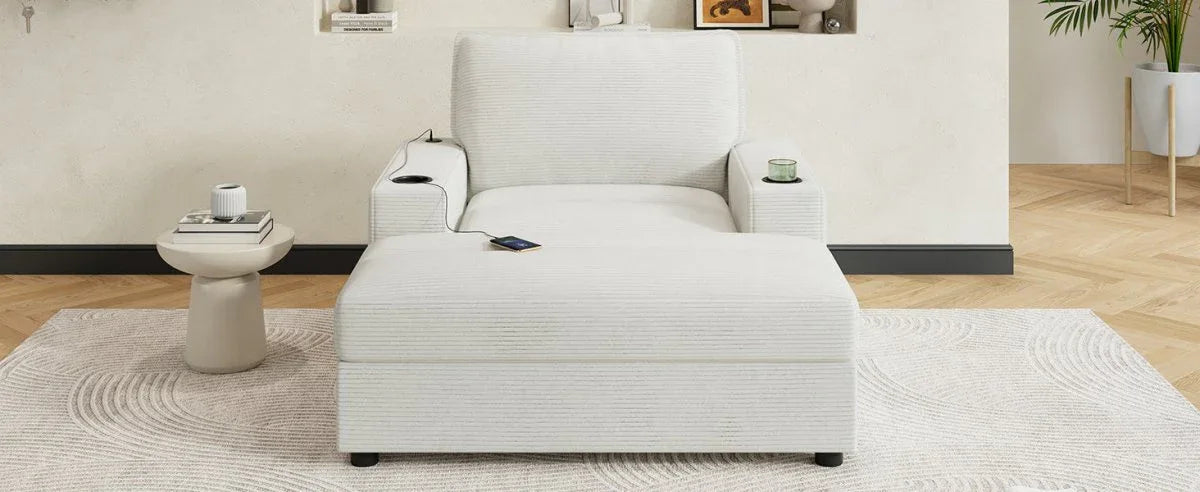 Plush Oversized Corduroy Chaise Lounge With Ottoman - Omega Lifestyles