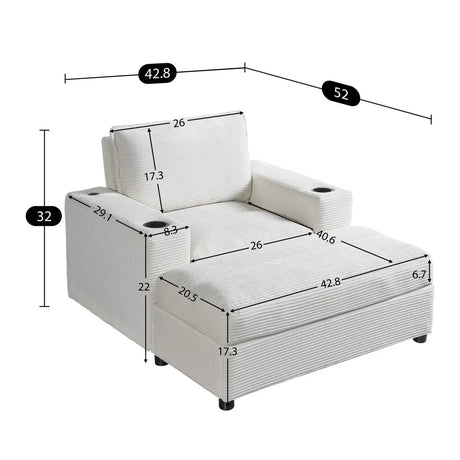 Plush Oversized Corduroy Chaise Lounge With Ottoman - Omega Lifestyles