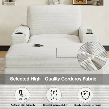 Plush Oversized Corduroy Chaise Lounge With Ottoman - Omega Lifestyles