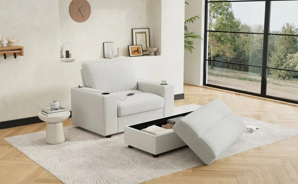 Plush Oversized Corduroy Chaise Lounge With Ottoman - Omega Lifestyles