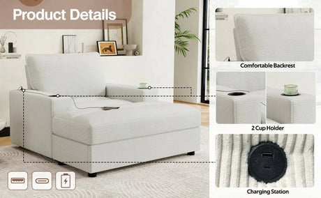 Plush Oversized Corduroy Chaise Lounge With Ottoman - Omega Lifestyles