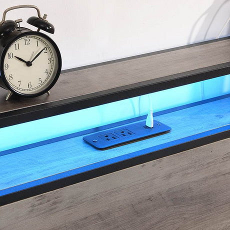 Queen Storage Bed Frame With Charging Station And LED Lights - Veluna - Omega Lifestyles