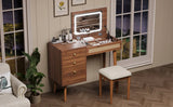 Retro Bohemian Walnut Wooden Makeup Vanity Set With LED Lights - Omega Lifestyles