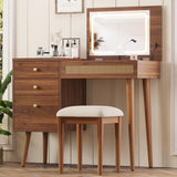 Retro Bohemian Walnut Wooden Makeup Vanity Set With LED Lights - Omega Lifestyles