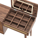 Retro Bohemian Walnut Wooden Makeup Vanity Set With LED Lights - Omega Lifestyles