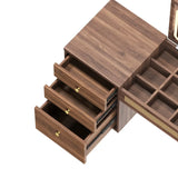 Retro Bohemian Walnut Wooden Makeup Vanity Set With LED Lights - Omega Lifestyles