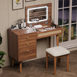 Retro Bohemian Walnut Wooden Makeup Vanity Set With LED Lights - Omega Lifestyles