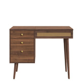 Retro Bohemian Walnut Wooden Makeup Vanity Set With LED Lights - Omega Lifestyles