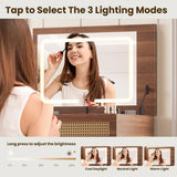 Retro Bohemian Walnut Wooden Makeup Vanity Set With LED Lights - Omega Lifestyles