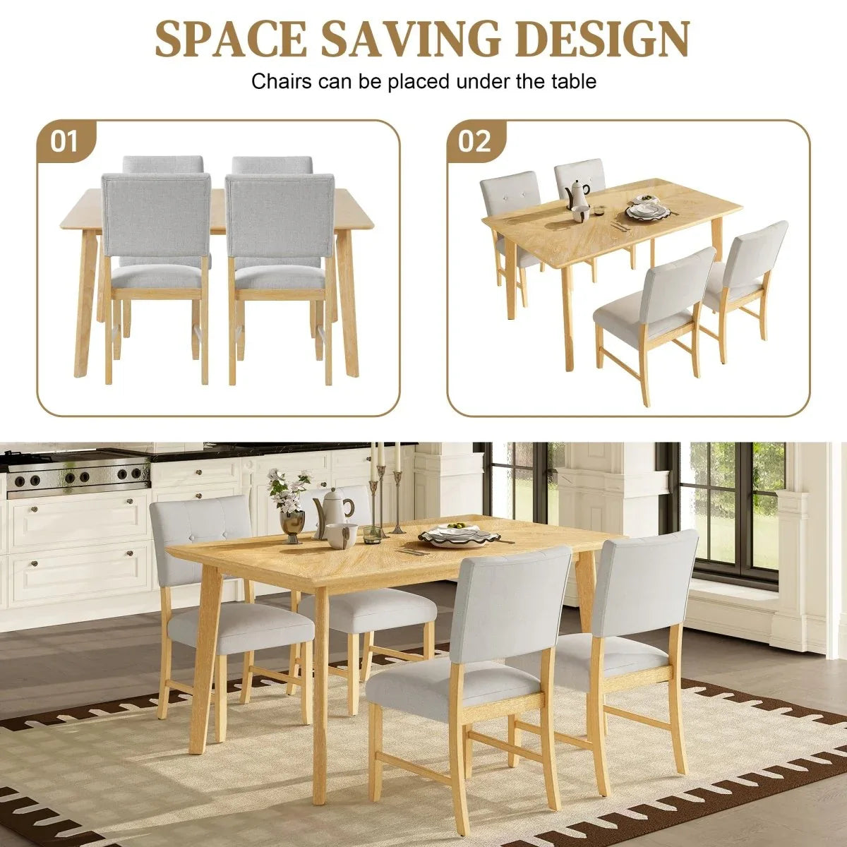 Rustic Farmhouse 5-Piece Wood Dining Table Set - Omega Lifestyles