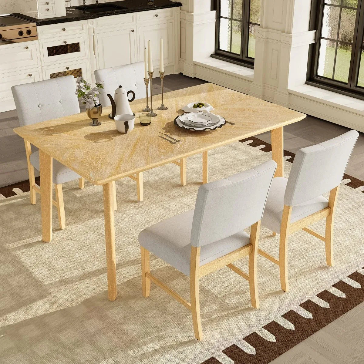 Rustic Farmhouse 5-Piece Wood Dining Table Set - Omega Lifestyles