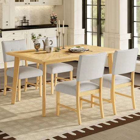 Rustic Farmhouse 5-Piece Wood Dining Table Set - Omega Lifestyles