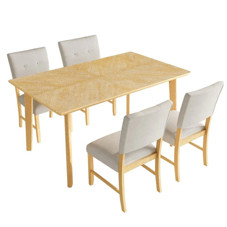 Rustic Farmhouse 5-Piece Wood Dining Table Set - Omega Lifestyles