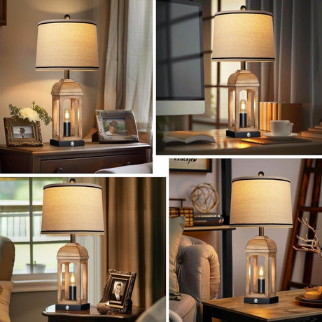 Set Of 2 Rustic Farmhouse Table Lamps With Nightlight - Omega Lifestyles