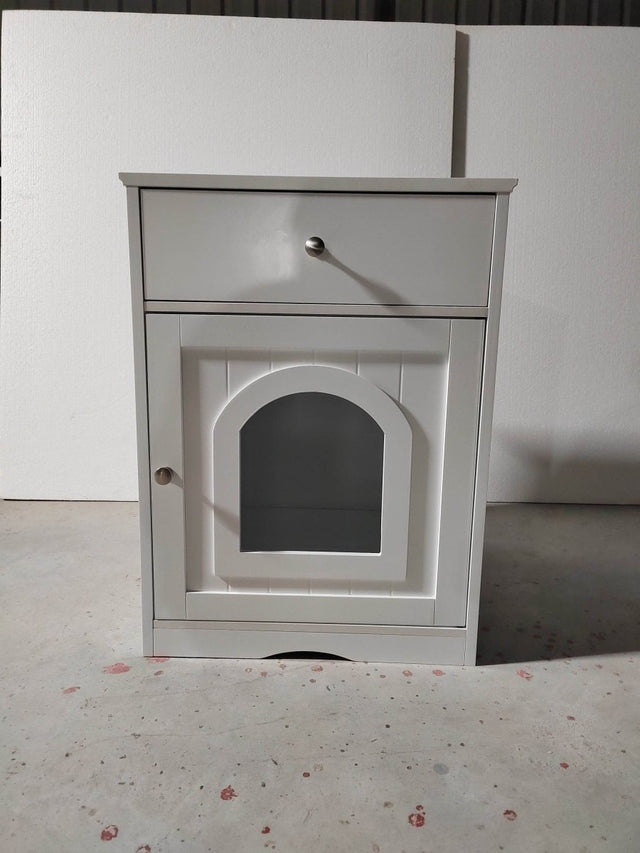 Solid Wood White Cat Litter Box Enclosure With Drawer - Omega Lifestyles