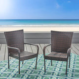 Transitional Brown Wicker Iron Outdoor Stacking Chair - Veluna - Omega Lifestyles