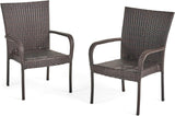 Transitional Brown Wicker Iron Outdoor Stacking Chair - Veluna - Omega Lifestyles