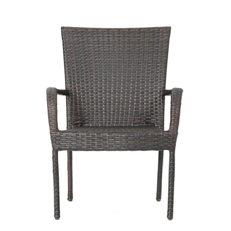 Transitional Brown Wicker Iron Outdoor Stacking Chair - Veluna - Omega Lifestyles