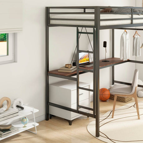 Twin Metal Loft Bunk Bed With Desk Ladder And Guardrails - Veluna - Omega Lifestyles