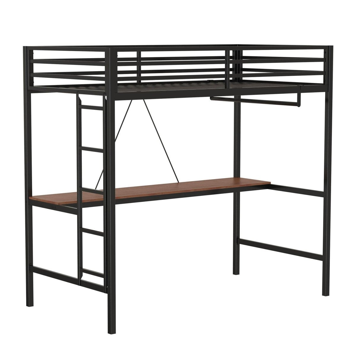 Twin Metal Loft Bunk Bed With Desk Ladder And Guardrails - Veluna - Omega Lifestyles