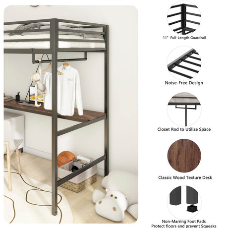 Twin Metal Loft Bunk Bed With Desk Ladder And Guardrails - Veluna - Omega Lifestyles