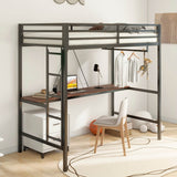 Twin Metal Loft Bunk Bed With Desk Ladder And Guardrails - Veluna - Omega Lifestyles
