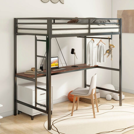 Twin Metal Loft Bunk Bed With Desk Ladder And Guardrails - Veluna - Omega Lifestyles