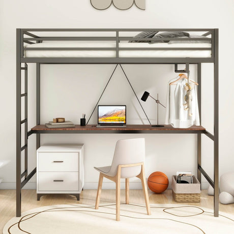 Twin Metal Loft Bunk Bed With Desk Ladder And Guardrails - Veluna - Omega Lifestyles